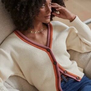 Marine Layer Robin Wool Blend Cream Rust & Blush Cropped Knit Cardigan Sweater